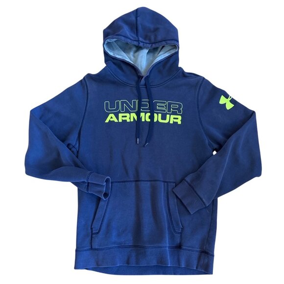 Under Armour Mens Blue Hoodie Size S Loose Fit Cotton Blend - Picture 1 of 6